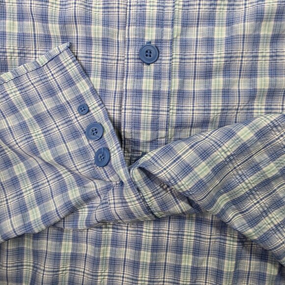 Duluth Trading Shirt Mens XL Tall Blue Plaid Button Up Vented Pocket Gorp Casual - Picture 7 of 12